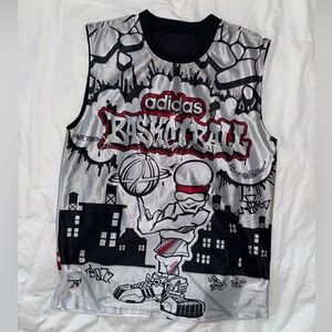 Vintage Adidas Y2K 2000s Reversible Basketball Jersey Graffiti Print
